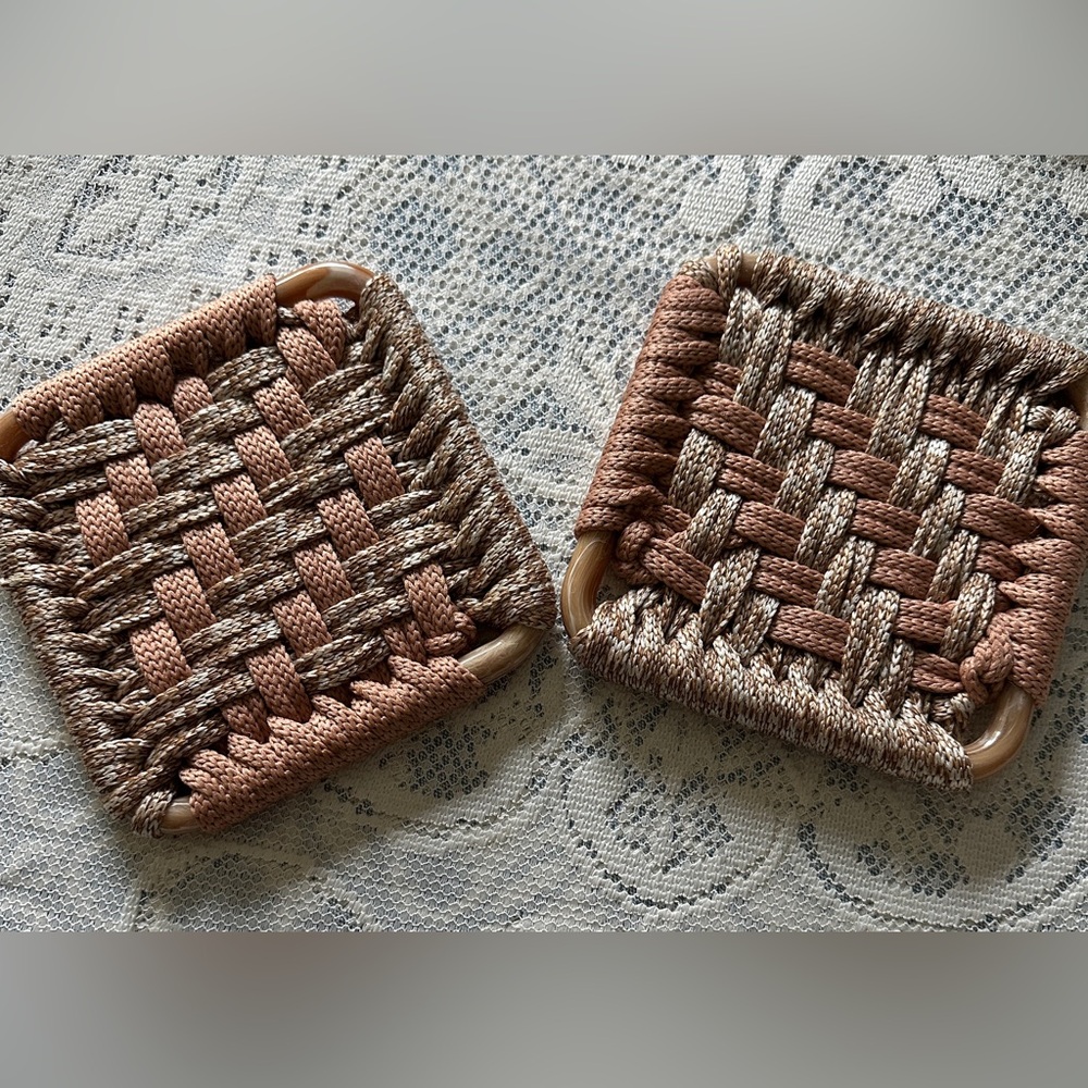 Woven Square Trivets - Brown and Tan